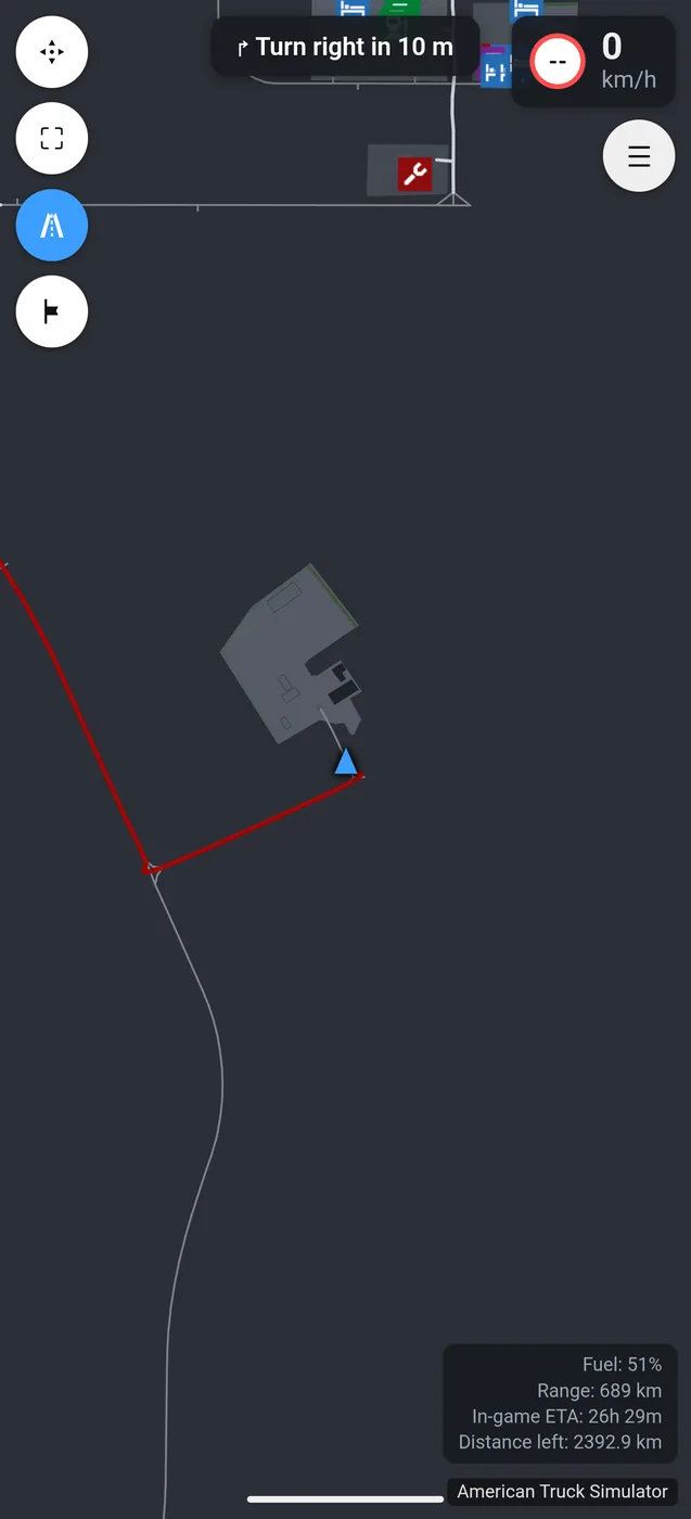 Truck Dash GPS navigation mode, close up on an intersection